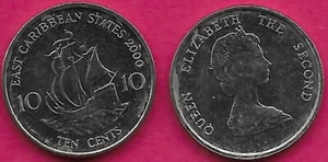 STATI DEI CARAIBI ORIENTALI 10 CENTESIMI 2000 UNC SIR FRANCIS DRAKES GOLDEN HIND, INCORONATO B - Foto 1 di 1