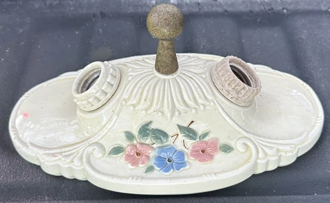 PORCELIERS Porcelain Ceiling Light Fixture Ceramic White Art Deco Floral Flowers Cover