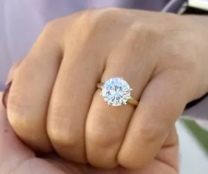Round Diamond Engagement Ring IGI Certified 14k Solid Yellow Gold 5.00ct G VS2 - Picture 1 of 13