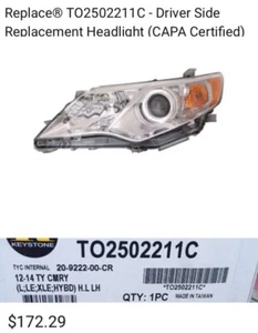 2012-2014 Toyota Camry Drivers Side Halogen Head Lamp Assembly Capa NEW! Replace - Picture 1 of 18