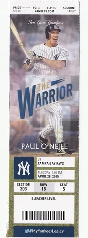 2015 NEW YORK YANKEES VS TAMPA BAY RAYS Ticket Stub 4/28/15 RANDOM YANKEE GREAT Cover