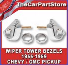 Chrome Windshield Wiper Tower Bezels Nuts Set 1955-1959 Chevy GMC Pickup Truck
