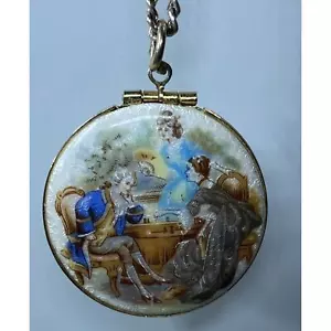 Vintage viktorianisches Emaille Medaillon 14" Deutschland gestempelt Kette Schachspiel Halskette - Bild 1 von 10