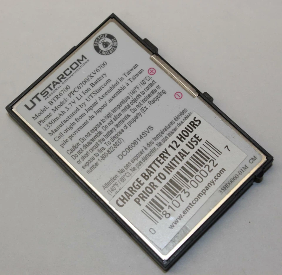 Batería de teléfono celular UTStarcom BTR6700 1350mAh 3.7V Li-Ion para PPC6700 XV6700 Foto 1 de 1