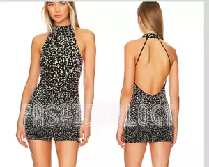 RETROFÊTE Olivia Mini Dress Embellished Black & Gunmetal Beaded Party sz S - Picture 1 of 19