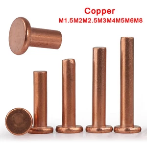 Solid Copper Flat Head Rivet M1.5 M2 M2.5 M3 M4 M5 M6 M8 Copper Rivets GB109 - Picture 1 of 6