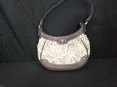 Bolsa de mão Etienne Aigner pequena tapeçaria - Bordas de couro, detalhes prateados - Imagem 1 de 4