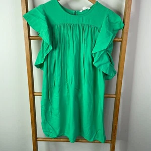Country Road Blouse Top Womens 10 Green Flutter Sleeve Tunic Crew Neck Casual - Picture 1 of 13