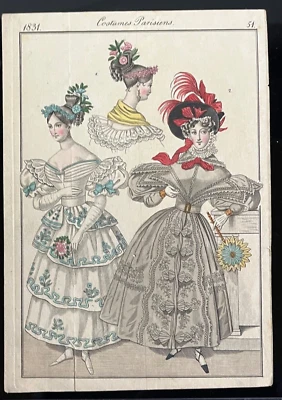 Gravure 1831 - Costumes Parisiens - Robe - Journal des dames et des modes - Photo 1/4