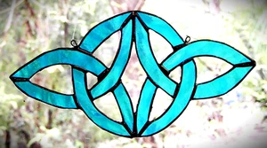 TURQUOISE AQUA Authentic Stained Glass CELTIC KNOT MOTHERS DAY Suncatcher Gift - Picture 1 of 24