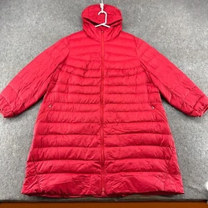 Lands End Jacket Women 3X Red Hooded Full Zip Puffer Quilted Down Long Nylon - Picture 1 of 15