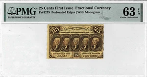 .25 Cent Fractional Currency note--fr.1279--Perforated Edges- PMG CU 63 EPQ - Picture 1 of 4