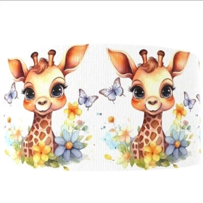 Fita de gorgorão impressa 1 polegada (1 jarda) bebê girafa flor zoológico 1259768 - Imagem 1 de 2