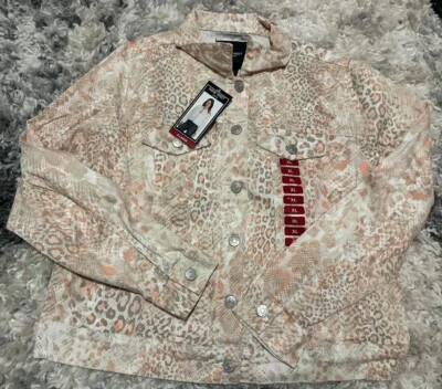 Chaqueta vaquera Nine West para mujer XL naranja con estampado de guepardo pesada nueva con etiquetas Foto 1 de 3