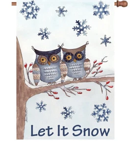 OWLS In The Snow House Flag Let It Snow Premier Kites - Picture 1 of 1