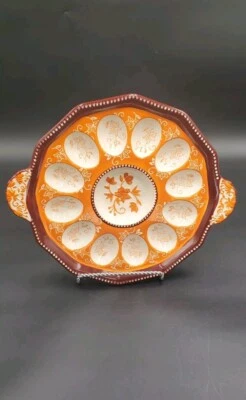 Temptations Deviled Egg Platter Ceramic Fall Harvest 13 5/8" Hand-painted  - Image 1 of 4