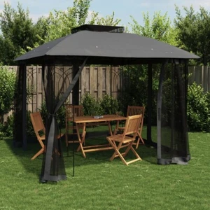 Pavillon mit Doppeldach & Netzwänden Anthrazit 2,94x2,94m Stahl - Bild 1 von 9