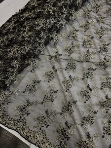 1 mtr black/gold pearl beaded scalloped bridal tulle net fabric 52” wide - Picture 1 of 6