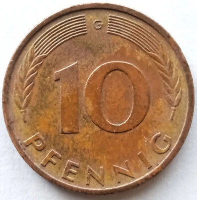 Brass clad steel 10 pfennig Germany 1980 Karlsruhe mint - Image 1 of 4