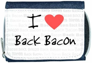 I Love Heart Back Bacon Denim Wallet - Picture 1 of 1