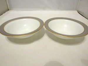2 Vintage PYREX White/ Dove Gray/Gold Verge Rimmed Cereal Bowl 6 1/4" - Picture 1 of 10