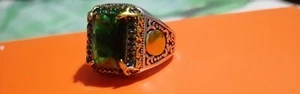 Men's Gold Silver Stainless Steel Green Gemstone Ring - 11 - Picture 1 of 7