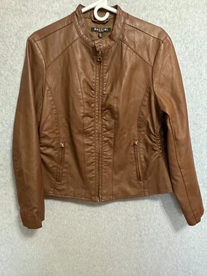 Baccini Faux Leather Brown Women's Full Zip Jacket PXL - Image 1 of 4