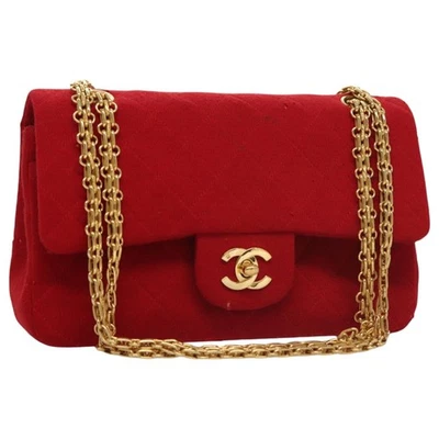Auténtico bolso de hombro Chanel Matelasse cadena algodón rojo dorado CC 99908 Foto 1 de 4
