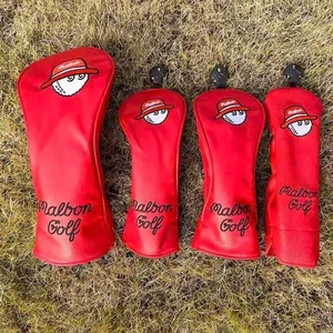 Malbon Golf 4pcs Red Club Headcover Set Driver Fairway wood UT PU Leather New - Picture 1 of 5