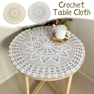 Hand Crochet Lace Tablemat Round White Cotton Handmade Table Cover 60cm - Picture 1 of 16