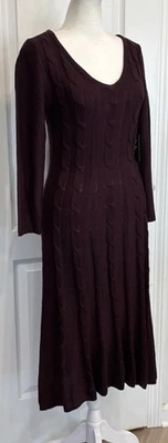NINE WEST (NWT) Cable Knit Sweater Dress Small Aubergine Long Sleeve Fit Flare - image 1 of 4