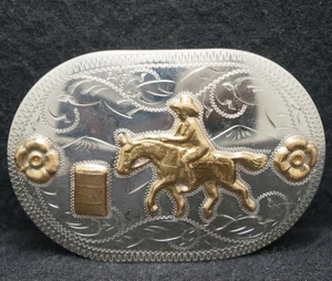 WL07119 NICE VINTAGE 1970s ***BARREL RACING*** WESTERN HORSE SPORT BELT BUCKLE - Picture 1 of 2