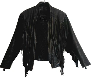 Women's Unik Fringe Leather Lined Moto Biker Jacket Size Med - Picture 1 of 8