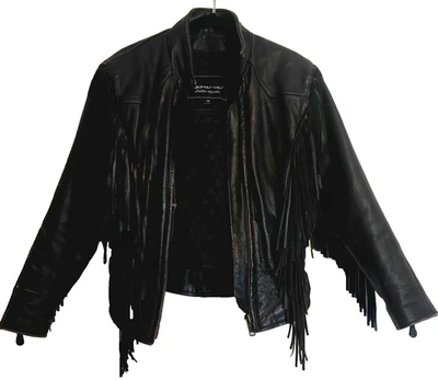 Women's Unik Fringe Leather Lined Moto Biker Jacket Size Med - Image 1 of 4
