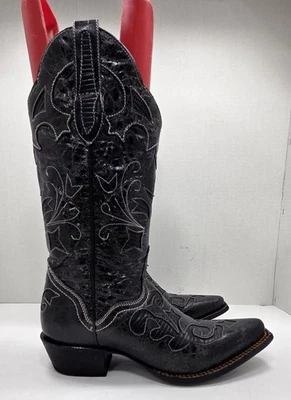 Botas femininas J.B. Dillon cowboy cowgirl faroeste couro de cabra preto 6,5 B - Imagem 1 de 4