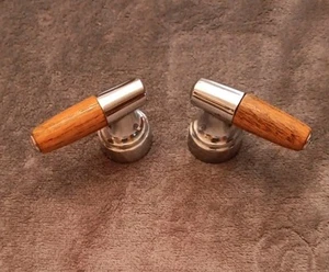 Delta Chrome & Woodgrain Faucet Handles. Genuine Set Of 2 Handles Replacements. - Picture 1 of 5