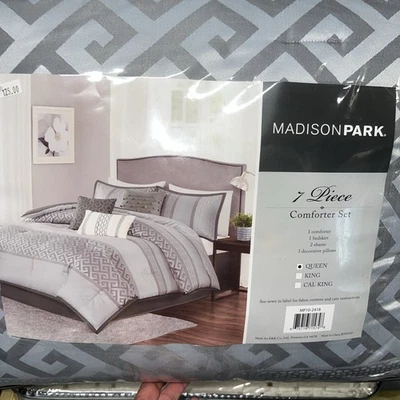 Juego de edredón Madison Park William Jacquard Queen 7 piezas, gris Foto 1 de 4