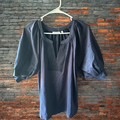 Camiseta Chicos Bordada Cuello en V Manga Abullonada - Talla 2 (grande) Azul Marino Calada Foto 1 de 4