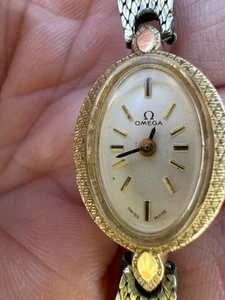 Vintage Omega Womens Oval Cocktail Dainty 10k Gold Filled Wind Up Watch~ Amoco - Picture 1 of 10