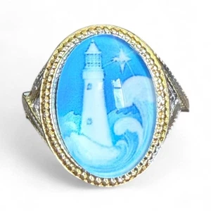 Anillo Mensaje Oculto Faro Cúpula Azul Nuevo - Imagen 1 de 5
