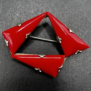 FN Co. Formglas Rot Chrom Art Deco Anstecknadel Brosche Vintage ATQ - Bild 1 von 6