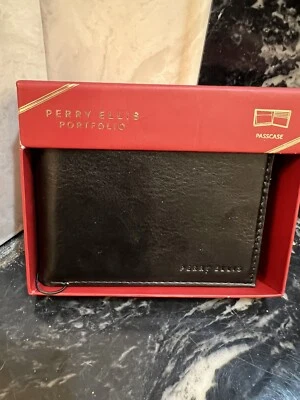 Nuevo - Cartera y caja portafolio de cuero negro Perry Ellis Foto 1 de 4