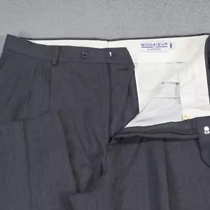 VTG Givenchy Monsieur Pants Mens 38x30 Charcoal Wool Pleated Made in USA Trouser - Picture 1 of 16