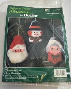 Bucilla Christmas Trio Ornament Kit 3 Decoration Plastic Yarn Santa 6519 - Picture 1 of 5