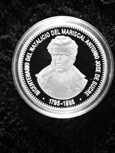 Venezuela 1oz Silver Coin 1995 Bicentenario Antonio Jose Sucre, 500 Bs. Ley 900 - Picture 1 of 2