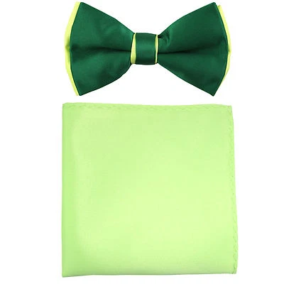 Nuevo conjunto de pajarita y pañuelo preatado de dos tonos para hombre verde esmeralda y neón boda Foto 1 de 4