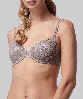 Calvin Klein Sheer Marquisette Lace Lightly Lined Demi Bra, Gray Sand, 32A - Image 1 of 3