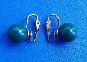 Orecchini Vintage Tono Oro Finta Pietra Verde Smaltata Clip On - Foto 1 di 4