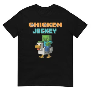 Chicken Jockey Zombie Pixel Art Zombie Gamer Funny Tee T-Shirt - Picture 1 of 17