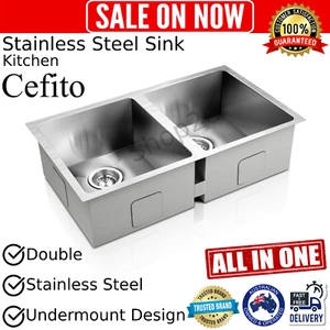 CEFITO STAINLESS STEEL KITCHEN SINK Double Square Bowl Sink 770 x 450mm NEW - Picture 1 of 9